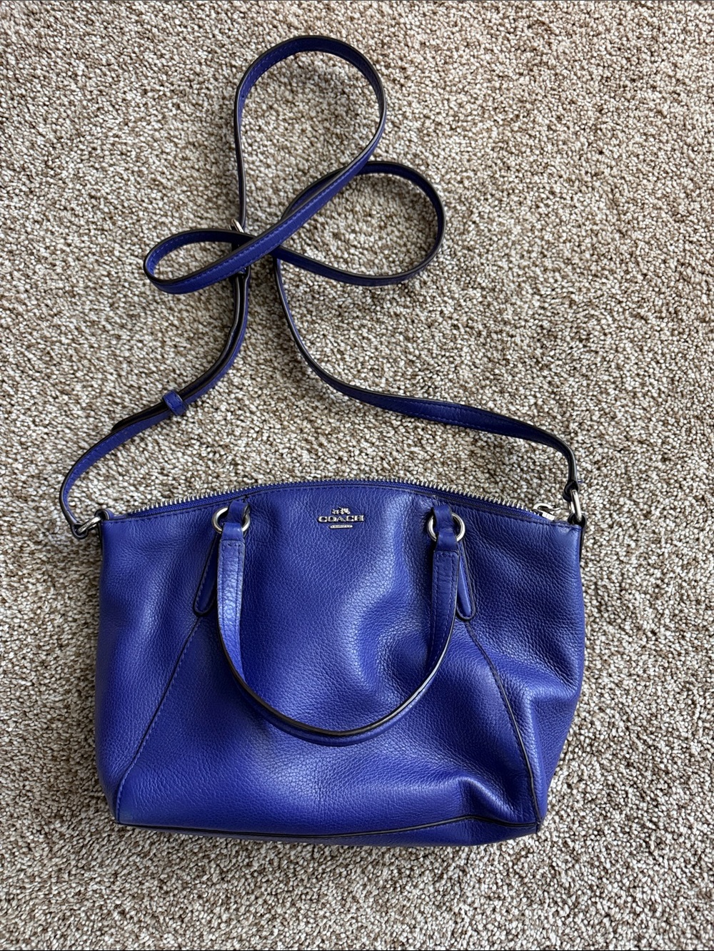 Coach Mini Kelsey Pebble Leather Shoulder Bag in deep purple